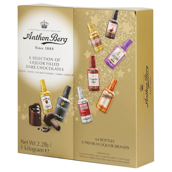 Anthon Berg Liquor Filled Dark Chocolate Bulk Gift BOX - 1Kg 64 Bottles