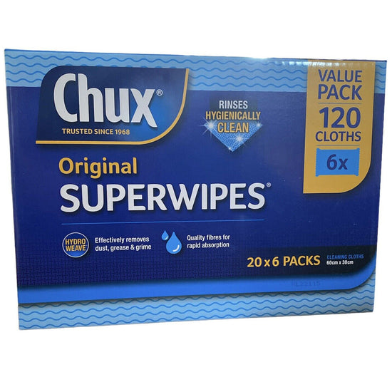 Chux Original SuperWipes 120 Wipes 60m x 30cm Cleaning Cloths 20 x 6 packs
