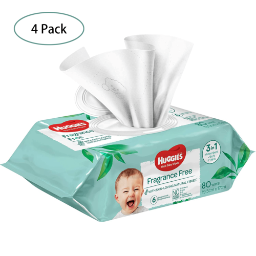 HUGGIES Thick Baby Wipes Fragrance Free 80 Wipes x 4 Pack 80 - 320 Wipes