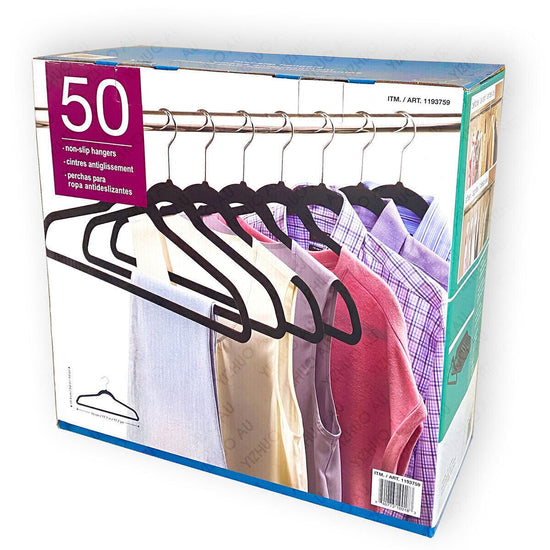 Velvet Cloth Coat Hanger Non Slip Ultra Thin Black Hangers - 50 PCS
