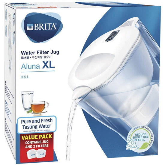 BRITA XL 3.5L Water Filter Aluna Jug + 2 Brita Maxtra+ Filter Cartridges