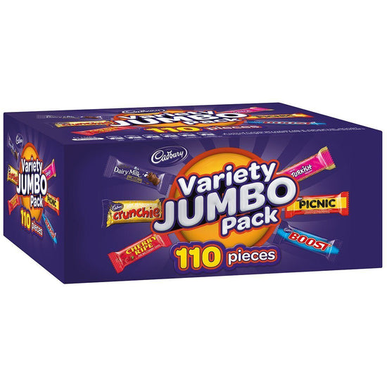 Cadbury Variety Jumbo Pack - 110-Piece Chocolate Bars Box (Picnic, Boost, Dairy Milk, Crunchie, Cherry Ripe, Turkish Delight)